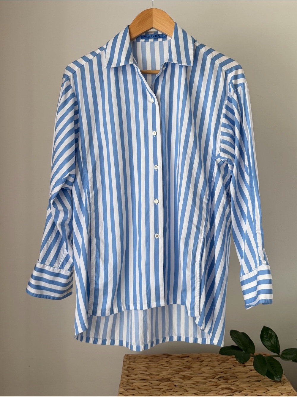 Women's J. McLAUGHLIN Blue Vertical Stripe Button Down Shirt Top Size Small S